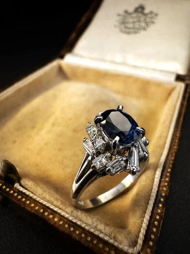 Bague 53 Bague en platine avec saphir et diamants 58 Facettes