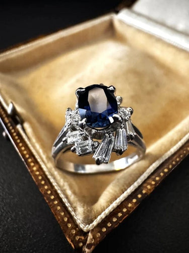 Bague 53 Bague en platine avec saphir et diamants 58 Facettes
