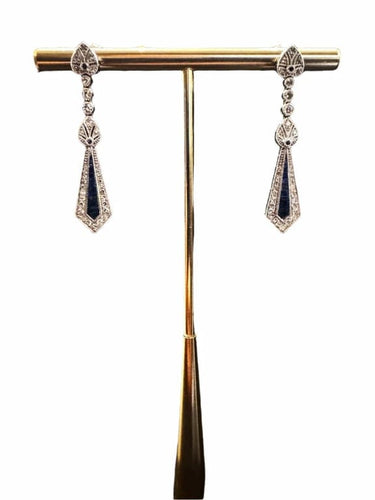 Boucles d'oreilles Boucles d'oreilles pendantes - Art déco en or blanc 18 carats, saphirs et diamants 58 Facettes