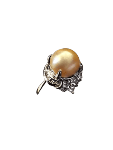 Bague 54 Bague en platine avec perle dorée et diamants 58 Facettes