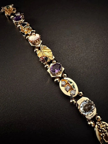 Bracelet Slide - Bracelet en or jaune 14 kt avec pierres précieuses et émaux 58 Facettes