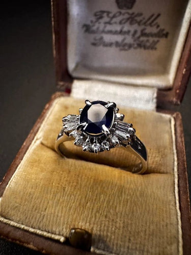 Bague 54 Bague en platine avec saphir et diamants 58 Facettes
