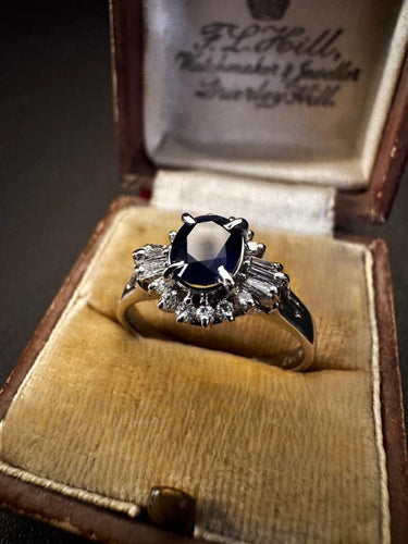 Bague 54 Bague en platine avec saphir et diamants 58 Facettes