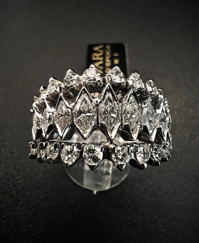 Bague 55 Alliance - Bague en or blanc et diamants taille marquise 58 Facettes