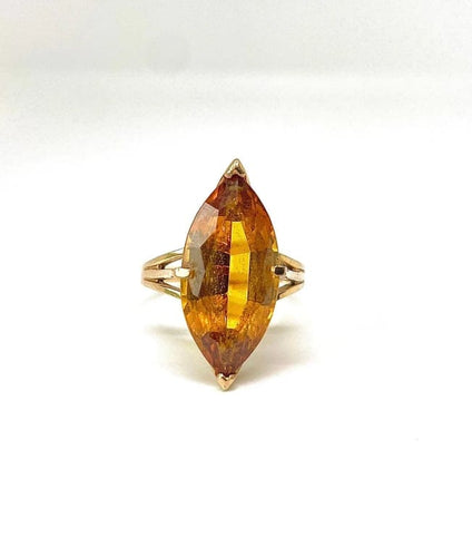 Bague 55 Bague cocktail en or jaune 18 carats avec citrine taille marquise 58 Facettes