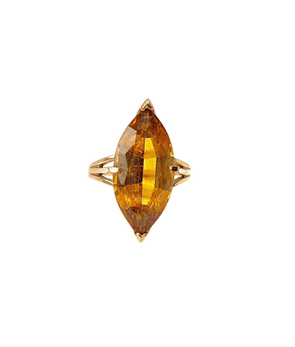 Bague 55 Bague cocktail en or jaune 18 carats avec citrine taille marquise 58 Facettes