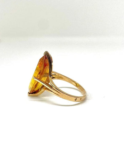Bague 55 Bague cocktail en or jaune 18 carats avec citrine taille marquise 58 Facettes