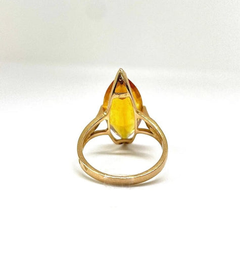 Bague 55 Bague cocktail en or jaune 18 carats avec citrine taille marquise 58 Facettes