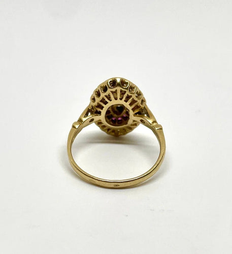 Bague 54 Bague marquise Art déco en or jaune 18K, diamants et rubis 58 Facettes