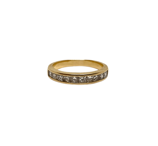 Bague 57 Bague en or jaune 18K semi-sertie de diamants princesse 58 Facettes