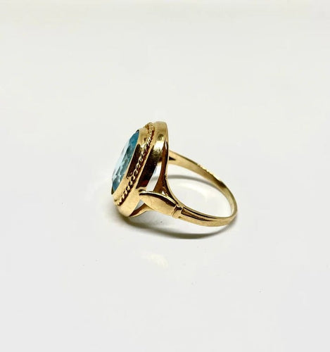 Bague 60 Bague vintage en or jaune sertie d’une topaze bleue 58 Facettes