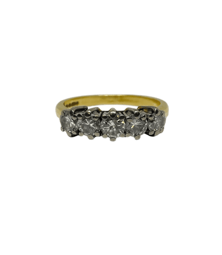Bague 55 Bague en or jaune 750 sertie de 5 diamants 1,15 ct 58 Facettes
