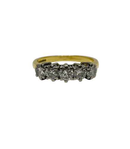 Bague 55 Bague en or jaune 750, 5 diamants 1,15 ct 58 Facettes