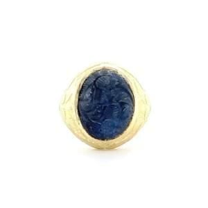 Bague 53 Bague homme en or jaune 18 carats avec saphir cabochon 58 Facettes