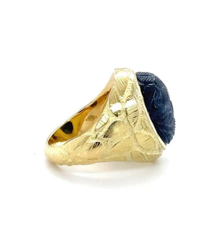 Bague 53 Bague homme en or jaune 18 carats avec saphir cabochon 58 Facettes