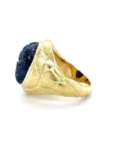Bague 53 Bague homme en or jaune 18 carats avec saphir cabochon 58 Facettes