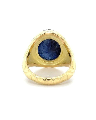 Bague 53 Bague homme en or jaune 18 carats avec saphir cabochon 58 Facettes