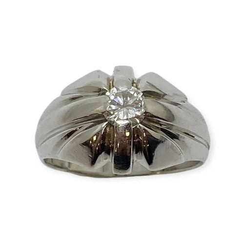 Bague 63 Chevalière en or blanc 585 et diamant 58 Facettes 330086803