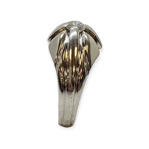 Bague 63 Chevalière en or blanc 585 et diamant 58 Facettes 330086803