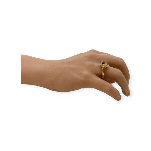 Bague 54 Bague marguerite en or jaune 18K avec saphir et diamants 58 Facettes 330090012