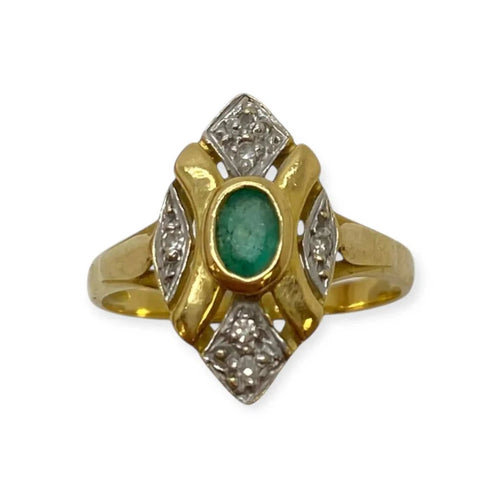 Bague 52 Bague ancienne en or jaune 18k avec émeraude et diamants 58 Facettes 330091854