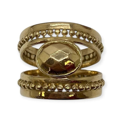 Bague 60 Bague double anneau à cabochon central en or jaune 18k 58 Facettes 330088787