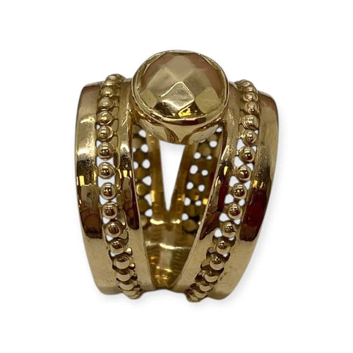 Bague 60 Bague double anneau à cabochon central en or jaune 18k 58 Facettes 330088787