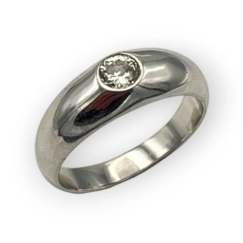 Bague 51 Bague jonc anglaise en or blanc 18K avec diamant 0,16 ct 58 Facettes 149061011