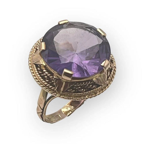 Bague 51 Bague vintage en or jaune 14K avec améthyste 58 Facettes 149062582