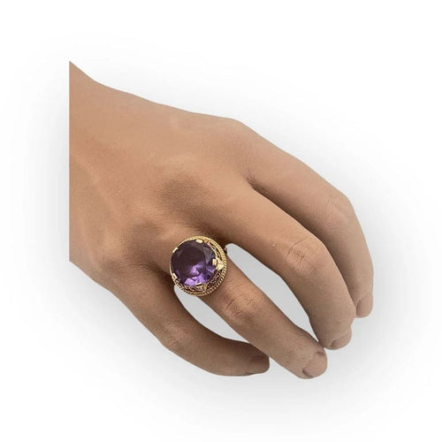 Bague 51 Bague vintage en or jaune 14K avec améthyste 58 Facettes 149062582