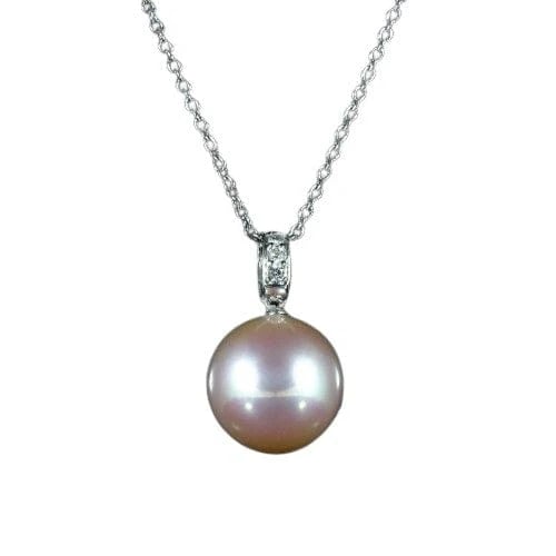 Pendentif Pendentif perle d’eau douce rose en or blanc avec diamant 58 Facettes R1065