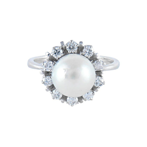 Bague 54 Bague perle et diamants en or blanc 18K 58 Facettes