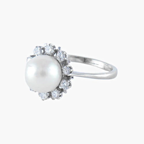 Bague 54 Bague perle et diamants en or blanc 18K 58 Facettes