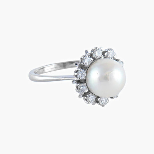 Bague 54 Bague perle et diamants en or blanc 18K 58 Facettes