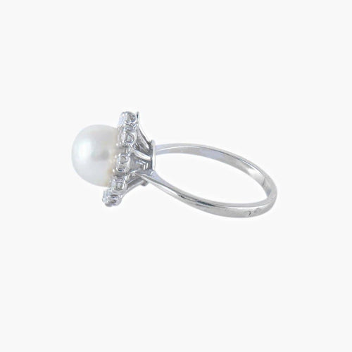 Bague 54 Bague perle et diamants en or blanc 18K 58 Facettes