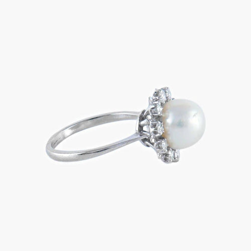 Bague 54 Bague perle et diamants en or blanc 18K 58 Facettes