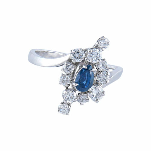 Bague 52 Bague navette en or blanc 18K avec saphir et diamants 58 Facettes