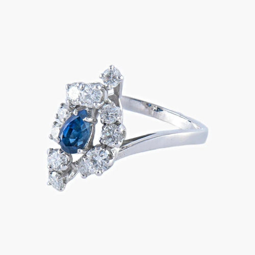 Bague 52 Bague navette en or blanc 18K avec saphir et diamants 58 Facettes