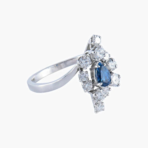 Bague 52 Bague navette en or blanc 18K avec saphir et diamants 58 Facettes