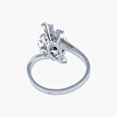 Bague 52 Bague navette en or blanc 18K avec saphir et diamants 58 Facettes