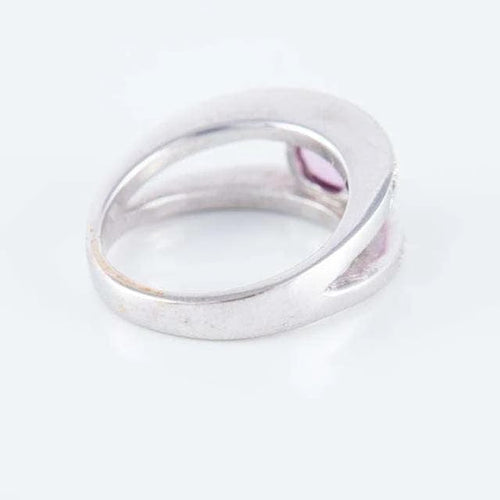 Bague 56.5 Bague solitaire double corps en or blanc 18 ct saphir rose et diamants 58 Facettes HS2436