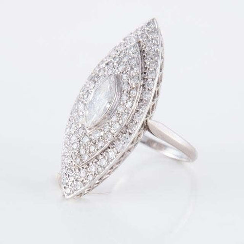 Bague 56 Bague marquise navette en or blanc 18 ct et diamants 58 Facettes HS20833