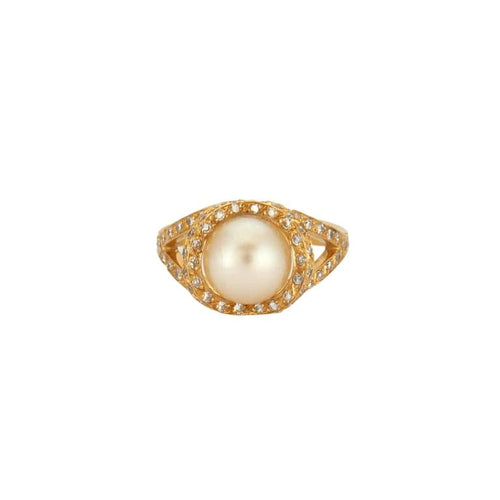 Bague 54 Bague perle de culture et diamants en or jaune 18K 58 Facettes HS20599