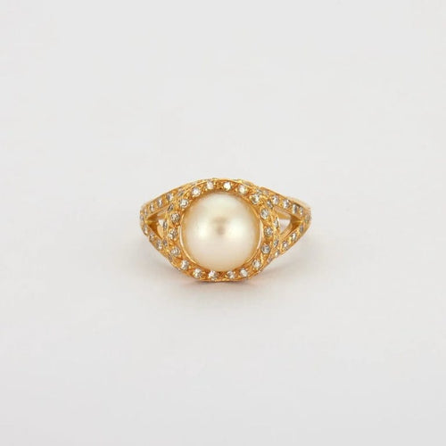 Bague 54 Bague perle de culture et diamants en or jaune 18K 58 Facettes HS20599
