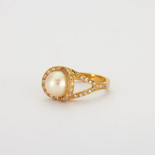 Bague 54 Bague perle de culture et diamants en or jaune 18K 58 Facettes HS20599