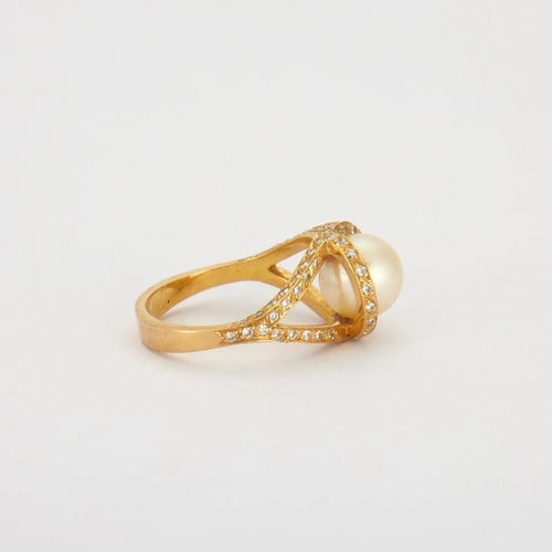 Bague 54 Bague perle de culture et diamants en or jaune 18K 58 Facettes HS20599