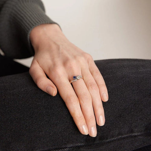 Bague 54 Bague Toi et Moi en or gris 18K/platine avec saphir et diamants 58 Facettes HS5517