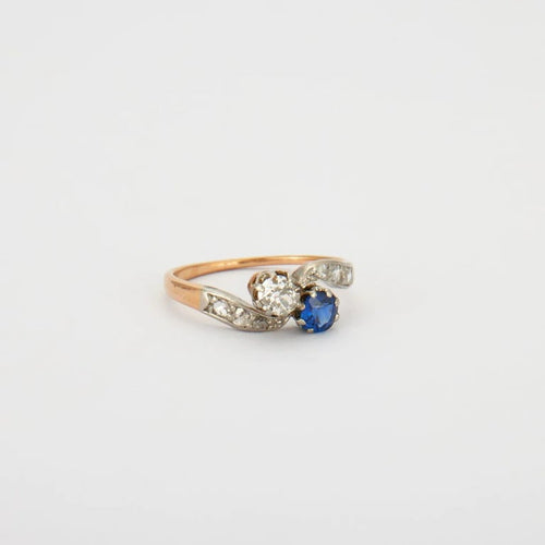 Bague 54 Bague Toi et Moi en or gris 18K/platine avec saphir et diamants 58 Facettes HS5517