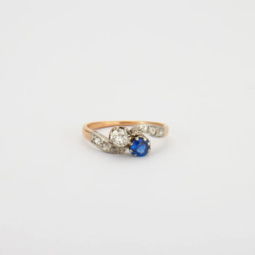Bague 54 Bague Toi et Moi en or gris 18K/platine avec saphir et diamants 58 Facettes HS5517