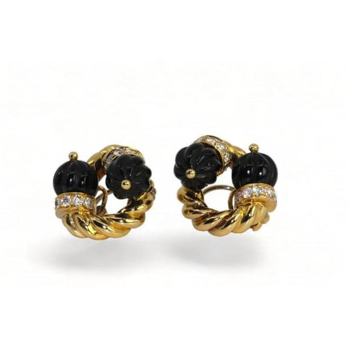 Boucles d'oreilles Chaumet - Boucles d’oreilles clips en or jaune 18 carats, onyx et diamants 58 Facettes